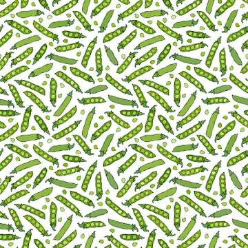 Seamless Endless Pattern of Green Peas and Peeled Pea Pod. Healthy Bio Vegeta Stock Illustration