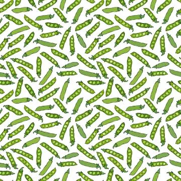 Seamless Endless Pattern of Green Peas and Peeled Pea Pod. Healthy Bio Vegeta Stock Illustration