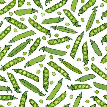 Seamless Endless Pattern of Green Peas and Peeled Pea Pod. Healthy Bio Vegeta Stock Illustration
