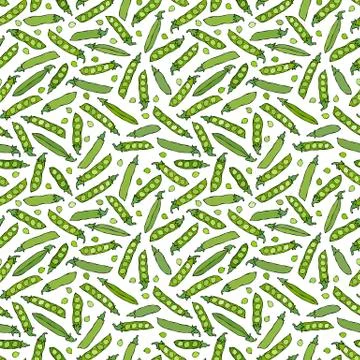 Seamless Endless Pattern of Green Peas and Peeled Pea Pod. Healthy Bio Vegeta Stock Illustration