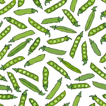 Seamless Endless Pattern of Green Peas and Peeled Pea Pod. Healthy Bio Vegeta Stock Illustration