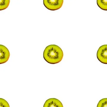 Seamless endless pattern of juicy green slices of kiwi fruit isolated on white Stock Illustration