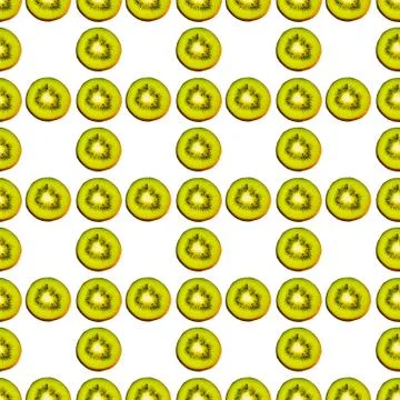 Seamless endless pattern of juicy green slices of kiwi fruit isolated on white Stock Illustration