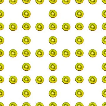 Seamless endless pattern of juicy green slices of kiwi fruit isolated on white Stock Illustration