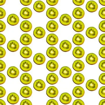 Seamless endless pattern of juicy green slices of kiwi fruit isolated on white Stock Illustration