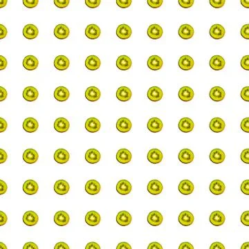 Seamless endless pattern of juicy green slices of kiwi fruit isolated on white Stock Photos