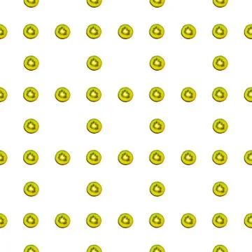 Seamless endless pattern of juicy green slices of kiwi fruit isolated on white Stock Photos