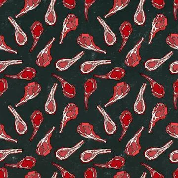 Seamless Endless Pattern with Lamb Ribs or Rack of Lamb. Meat Guide for Butch Stock Illustration