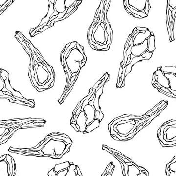 Seamless Endless Pattern with Lamb Ribs or Rack of Lamb. Meat Guide for Butch Stock Illustration