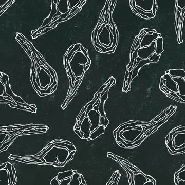 Seamless Endless Pattern with Lamb Ribs or Rack of Lamb. Meat Guide for Butch Stock Illustration