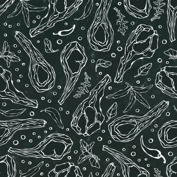 Seamless Endless Pattern with Lamb Ribs or Rack of Lamb, Savory, Marjoram, Ar Stock-Illustration