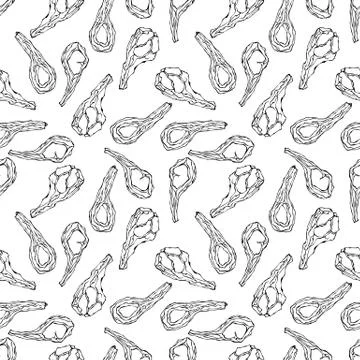 Seamless Endless Pattern with Lamb Ribs or Rack of Lamb. Meat Guide for Butch Stock Illustration