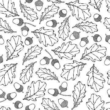 Seamless Endless Pattern of Oak Leaves and Acorns. Red, Orange and Yellow. Au Stock Illustration