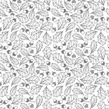 Seamless Endless Pattern of Oak Leaves and Acorns. Red, Orange and Yellow. Au Stock Illustration