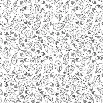 Seamless Endless Pattern of Oak Leaves and Acorns. Green and Yellow. Autumn o Stock Illustration