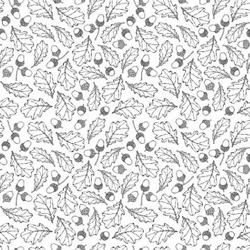 Seamless Endless Pattern of Oak Leaves and Acorns. Green and Yellow. Autumn o Stockillustratie