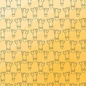 Seamless endless pattern with outline drawing cactus. Vector repeat texture 스톡 일러스트