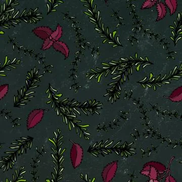 Seamless Endless Pattern of Rosemary Branch, Basil and Sage. Background with  Stock Illustration