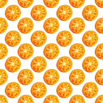 Seamless endless pattern of slices of juicy ripe red tomato. Design for wrapping Stock Photos
