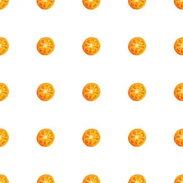 Seamless endless pattern of slices of juicy ripe red tomato. Design for wrapping Stock Photos