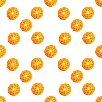 Seamless endless pattern of slices of juicy ripe red tomato. Design for wrapping Stock Photos