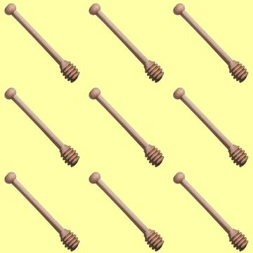 Seamless endless pattern of wooden honey spoons with hard shadows isolated on Stock Photos