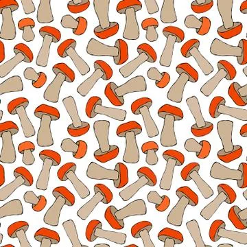 Seamless Endless Red or Orange Aspen Mushrooms Pattern. Autumn or Fall Harves Stock Illustration