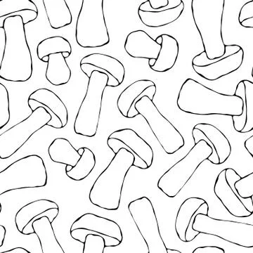 Seamless Endless Red or Orange Aspen Mushrooms Pattern. Autumn or Fall Harves Stock Illustration