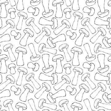 Seamless Endless Red or Orange Aspen Mushrooms Pattern. Autumn or Fall Harves 스톡 일러스트