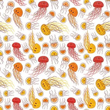 Seamless endless repeat pattern of colorful outline vector doodle cartoon jel 스톡 일러스트