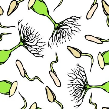 Seamless Endless Vector Illustration of Sprouting Seeds. Seedling Background, Illustration