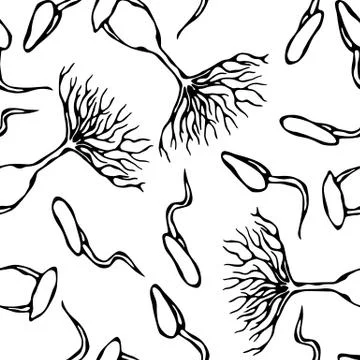 Seamless Endless Vector Illustration of Sprouting Seeds. Seedling Background, Illustration