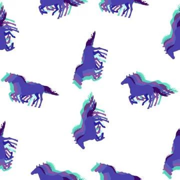 Seamless equestrian vector pattern with running horses in cold colors Stock Illustration