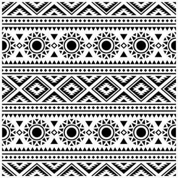 Seamless ethic pattern. Horizontal Motif. Stripe Tribal Pattern in black and Stock Illustration