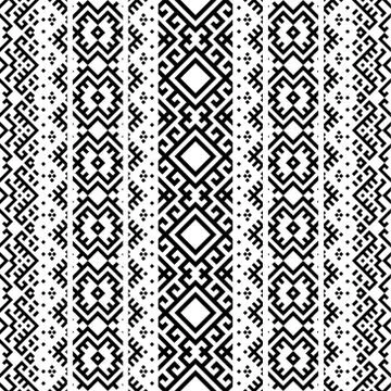 Seamless ethic pattern. Horizontal Motif. Stripe Tribal Pattern in black and  Illustrazione stock