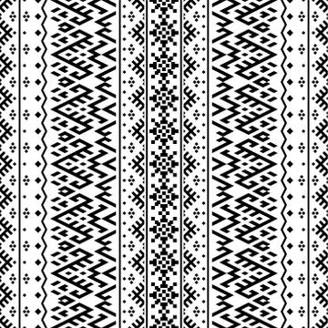 Seamless ethic pattern. Horizontal Motif. Stripe Tribal Pattern in black and  Stock Illustration