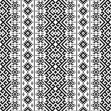 Seamless ethic pattern. Horizontal Motif. Stripe Tribal Pattern in black and  Illustrazione stock