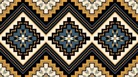 Seamless ethnic geometric border pattern in a horizontal layout Stock Illustration
