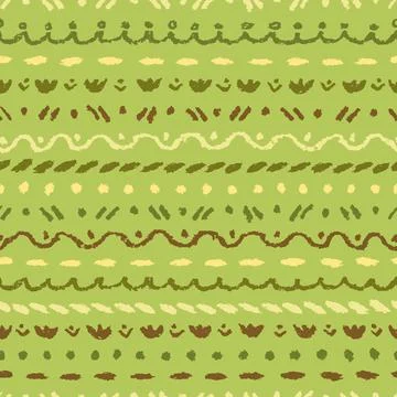 Seamless ethnic hand drawing pattern with native ornament stripes on green Stock Illustration
