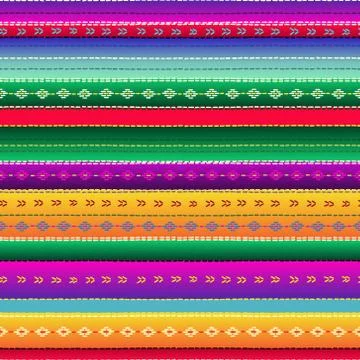 Seamless ethnic mexican fabric pattern with colorful stripes. Stock Illustration