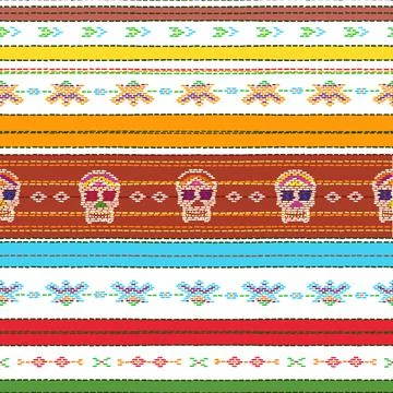 Seamless ethnic mexican fabric pattern with colorful stripes skul Stock Illustration