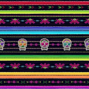 Seamless ethnic mexican skull pattern colorful stripes. Dead holiday  vector Stock Illustration