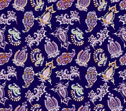 Seamless ethnic paisley abstract pattern with navy colors. Stock Illustration