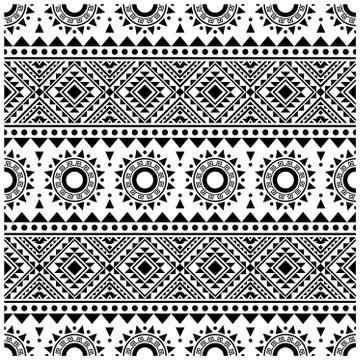 Seamless ethnic Pattern in aztec style black white color Stock Illustration