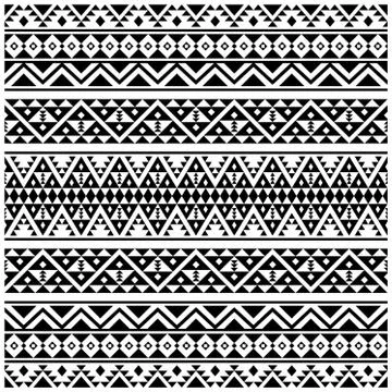 Seamless ethnic Pattern in aztec style black white color Stock Illustration
