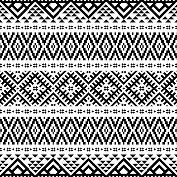 Seamless ethnic pattern in black and white color. Aztec tribal vector design Stock Illustration