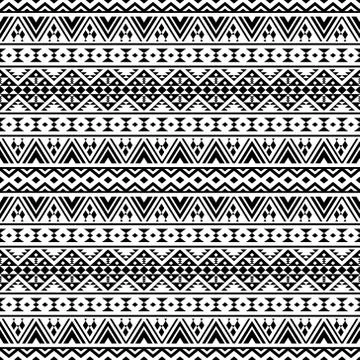 Seamless ethnic pattern in black and white color. Aztec tribal vector design Stock Illustration