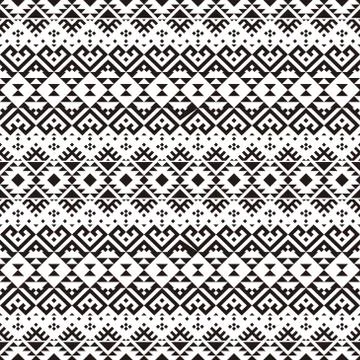 Seamless Ethnic Pattern in black and white color. Tribal Aztec Pattern Stock Illustration