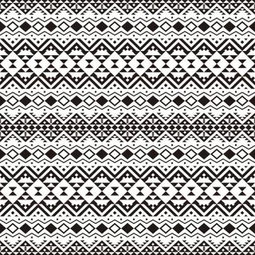 Seamless Ethnic Pattern in black and white color. Tribal Aztec Pattern Stock Illustration