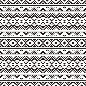 Seamless Ethnic Pattern in black and white color. Tribal Aztec Pattern Stock Illustration